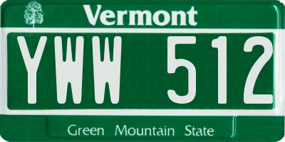 VT license plate YWW512