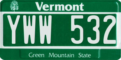 VT license plate YWW532