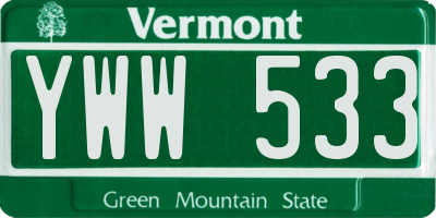 VT license plate YWW533