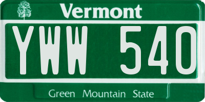 VT license plate YWW540