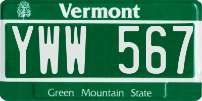 VT license plate YWW567