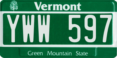 VT license plate YWW597