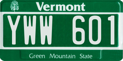 VT license plate YWW601