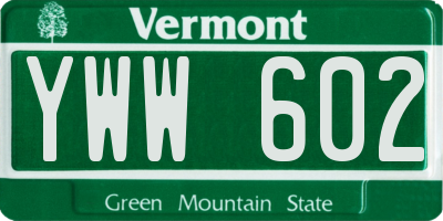 VT license plate YWW602