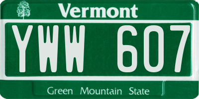 VT license plate YWW607