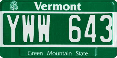 VT license plate YWW643