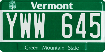 VT license plate YWW645