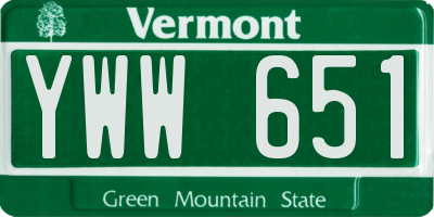 VT license plate YWW651