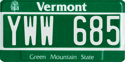 VT license plate YWW685