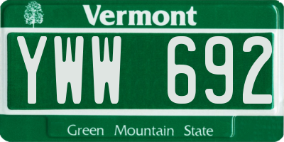 VT license plate YWW692