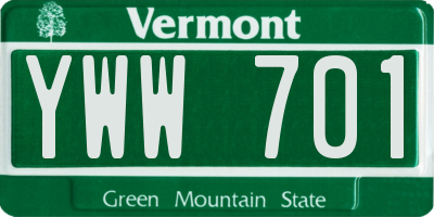 VT license plate YWW701