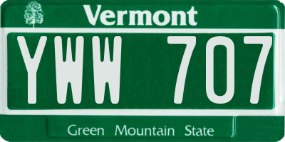 VT license plate YWW707