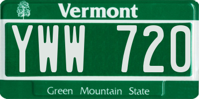 VT license plate YWW720