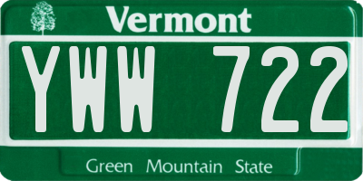 VT license plate YWW722