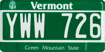 VT license plate YWW726