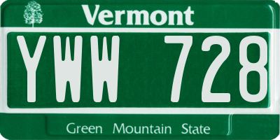 VT license plate YWW728