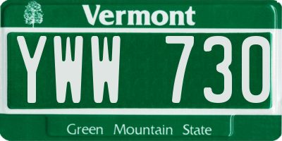 VT license plate YWW730
