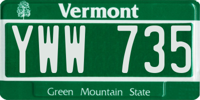 VT license plate YWW735