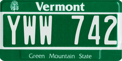 VT license plate YWW742