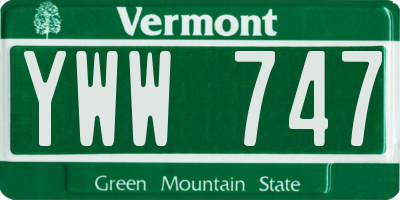 VT license plate YWW747
