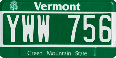 VT license plate YWW756