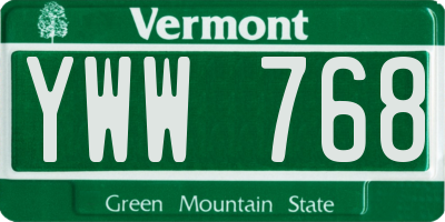 VT license plate YWW768