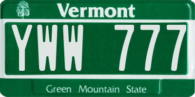 VT license plate YWW777