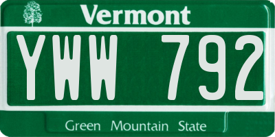 VT license plate YWW792