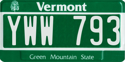 VT license plate YWW793