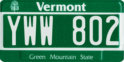 VT license plate YWW802