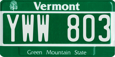VT license plate YWW803
