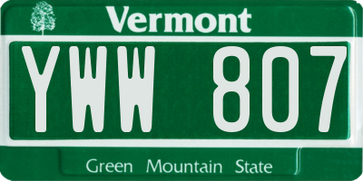 VT license plate YWW807