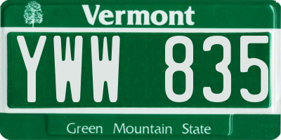VT license plate YWW835