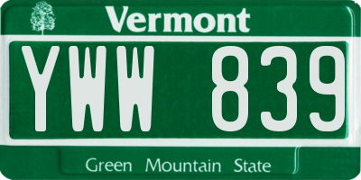 VT license plate YWW839