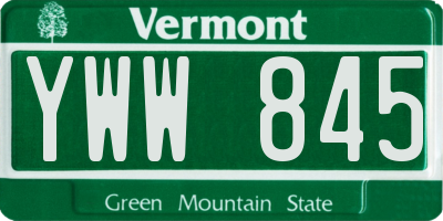 VT license plate YWW845