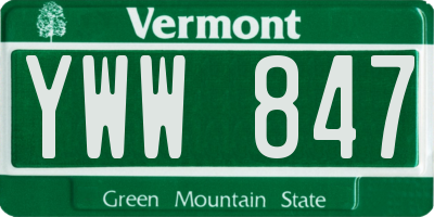 VT license plate YWW847