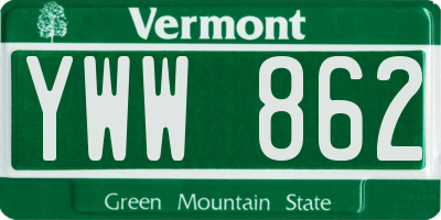 VT license plate YWW862