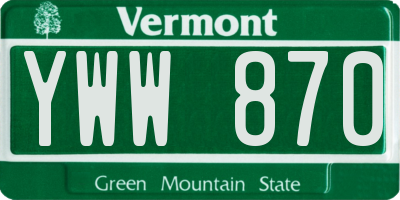 VT license plate YWW870