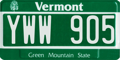 VT license plate YWW905