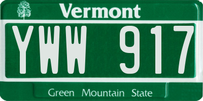 VT license plate YWW917