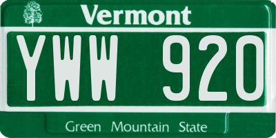 VT license plate YWW920