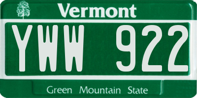 VT license plate YWW922