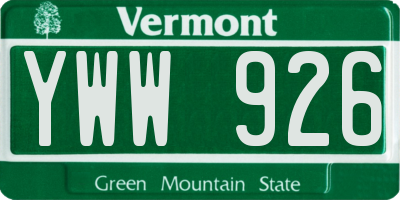 VT license plate YWW926