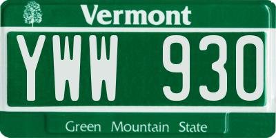 VT license plate YWW930