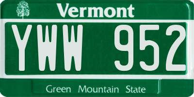 VT license plate YWW952