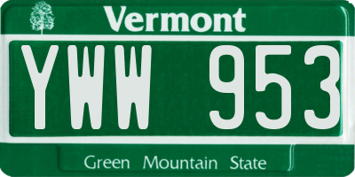 VT license plate YWW953