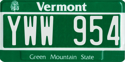 VT license plate YWW954