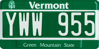 VT license plate YWW955