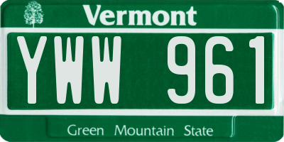 VT license plate YWW961