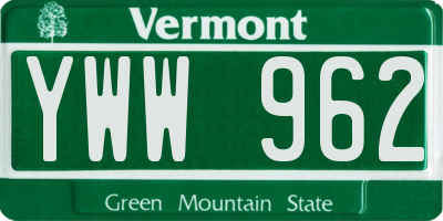 VT license plate YWW962